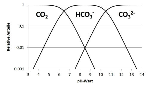 Verteilung der Kohlensäureformen in Abhängigkeit vom pH-Wert